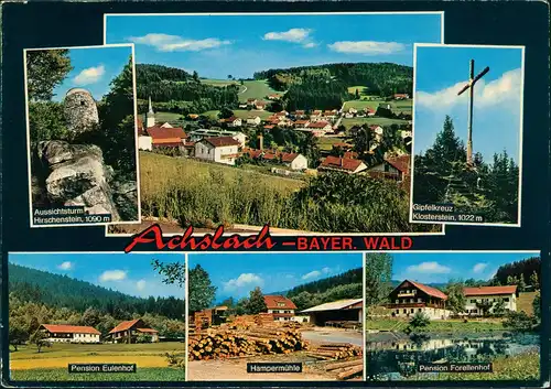 Achslach Mehrbild-AK Ortsansichten, Pension Eulenhof, Hampermühle uvm. 1981