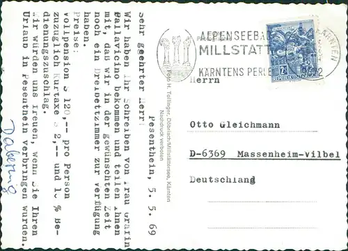 Millstatt Millstättersee mit Gasthof Pension Pesentheinerhof 1969