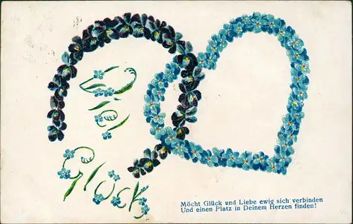 Ansichtskarte  Liebe Liebespaare - Love Herz und Hufeisen aus Veilchen 1915