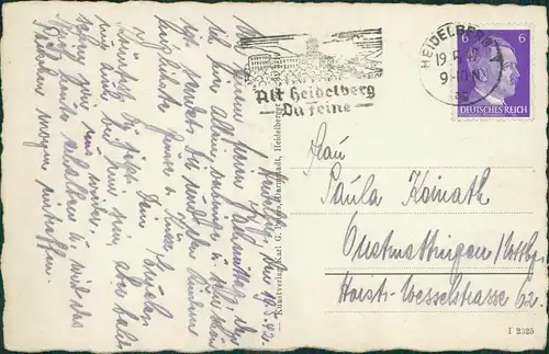 Ansichtskarte Heidelberg Stadt, Text in deutsch und englisch 1942