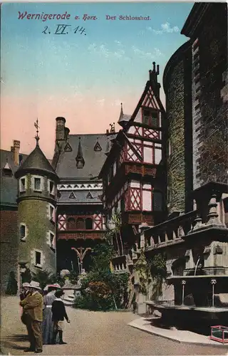Wernigerode Personen im Schlosshof, gelaufen mit Stempel Basserode 1907/1906