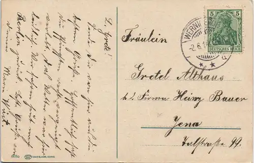 Wernigerode Personen im Schlosshof, gelaufen mit Stempel Basserode 1907/1906