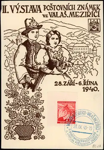 Wallachisch Meseritsch Valašské Meziříčí Künstlerkarte Mähren  1940 Sondermarke