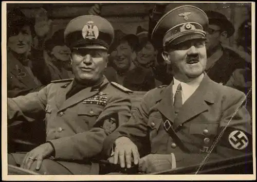 Militär/Propaganda - 2.WK (Zweiter Weltkrieg) Der Führer und Duce Mussolini 1943  gel Sonderstempel Stolp Pommern