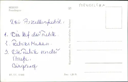 Postcard Herrendorf Herend Porcelángyár - Porzellanmanufaktur 1961