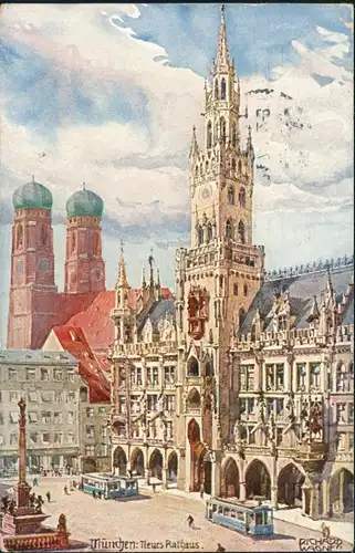 Ansichtskarte München Rathaus (Künstlerkarte Künstler Richard Wagner) 1912