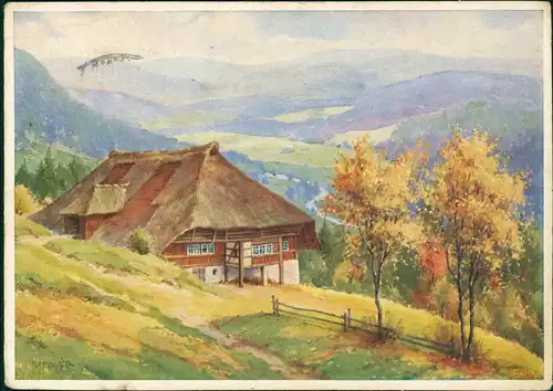 Baden-Württemberg Künstlerkarte Gemälde Kunstwerk W Merker: Schwarzwaldtal 1954
