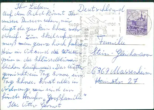 Ansichtskarte Damüls Bz. Bregenz Straße im Winter Cafe Portla 1962