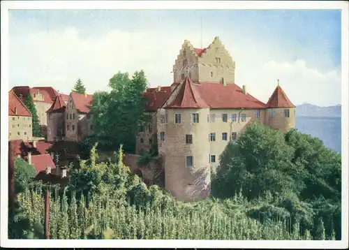 Ansichtskarte Meersburg Schloss (Castle) Naturfarbenkarte 1950