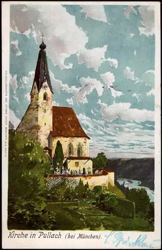 Ansichtskarte Pullach (Isartal) Kirche, Künstlerkarte 1907