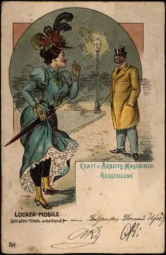 AK Reklame  Werbung KRAFT ARBEITS-MASCHINEN- AUSSTELLUNG 1906 gel. von Belgrad