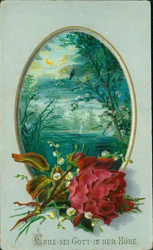 Sprüche/Gedichte Religion Kirche Ehre sei Gott in der Höhe Rose Prägekarte 1912