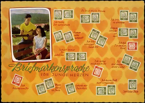 Ansichtskarte  Briefmarken-Ansichtskarte Liebe Briefmarken-Sprache 1968