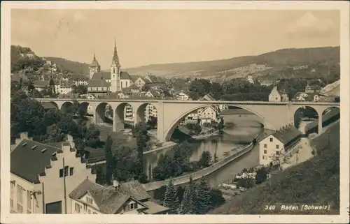 Ansichtskarte Baden AG Stadtpartie, Straße - Brücke 1931