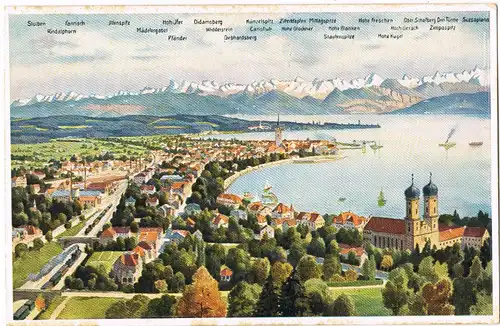 Friedrichshafen Stadt Bodensee Panorama Künstlerkarte J. Marschall 1910