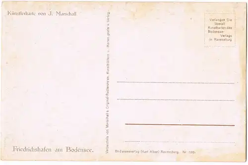 Friedrichshafen Stadt Bodensee Panorama Künstlerkarte J. Marschall 1910