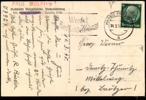 Hohenlimburg Hagen (Westfalen) Burgschänke, Hohenlimburg  Flans Stremmer 1940