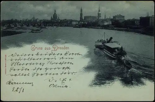 Ansichtskarte Dresden Elbe Panorama Schiff 1897 Luna BAUTZEN (Ankunftsstempel)