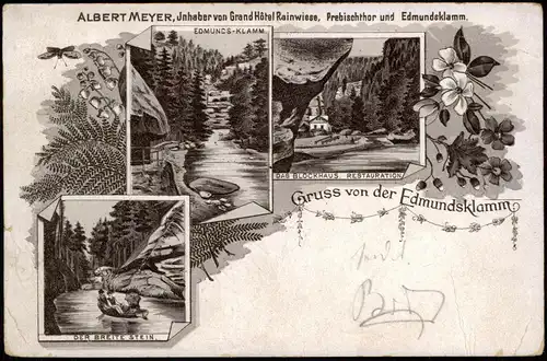 Edmundsklamm Edmundova Soutěska Bohemia Böhmen 1898    KAMENZ (Ankunftsstempel)