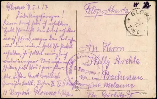 Postcard Posen Poznań St. Martinstraße u. Schloß 1917  gel. Feldpoststempel