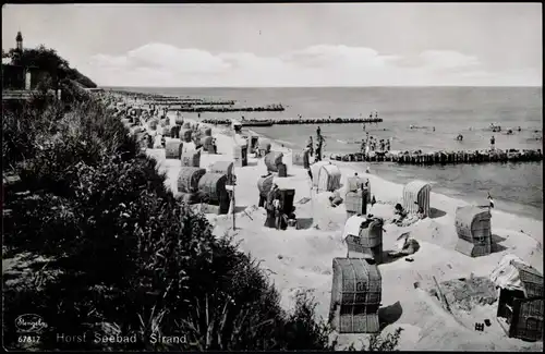 Horst Pommern Niechorze Strandleben, Leuchtturm 1938 Bahnpost Stettin Köslin