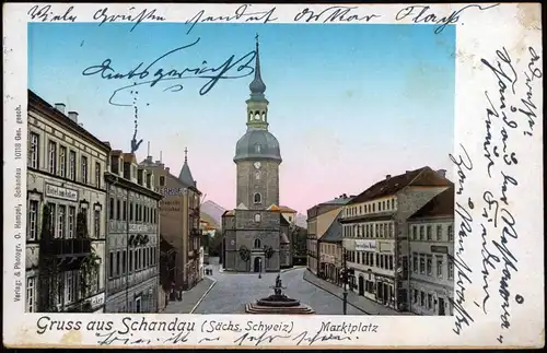 Ansichtskarte Bad Schandau Marktplatz 1905 nach HEIDENAU (Ankunftsstempel)