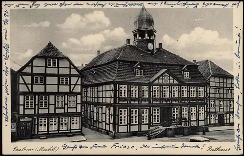 Milow (Grabow) Stadtteilansicht mit Rathaus von GRABOW (Mecklenburg) 1949