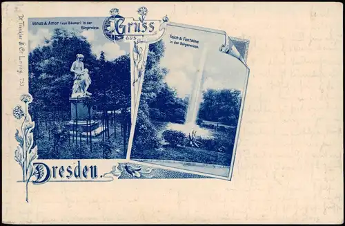 Ansichtskarte Dresden 2 Bild: Blaudruck Venus Fontaine Bürgerwiese 1900