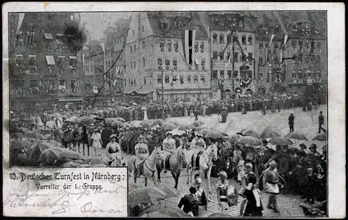 Ansichtskarte Nürnberg 10. Deutsches Turnfest, Vorreiter der 1. Gruppe 1913