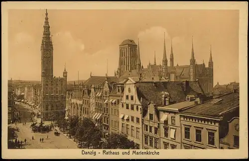 Postcard Danzig Gdańsk/Gduńsk Rathaus und Marienkirche 1910