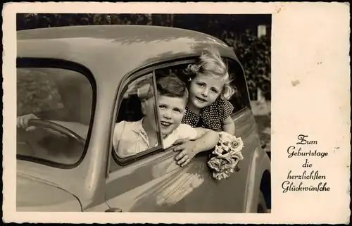 Ansichtskarte  Glückwunsch Geburtstag Birthday (Kinder kommen mit Auto) 1939