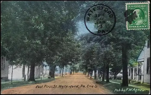 .USA United States of America East First St. Waterford, Pa. Erie Co. P . 1913