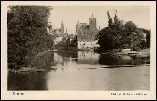 Postcard Breslau Wrocław Universitätsbrücke 1930