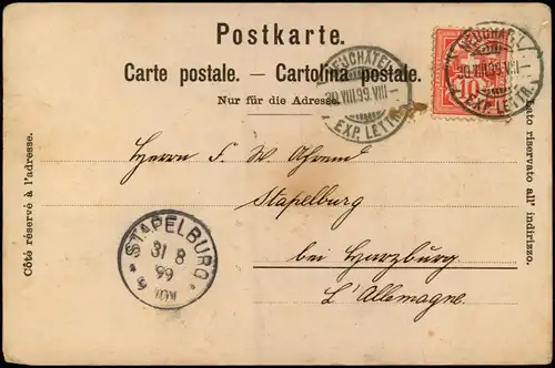 Neuenburg Neuchâtel (Neufchâtel) Mehrbildkarte 1899   gelaufen Ankunftsstempel