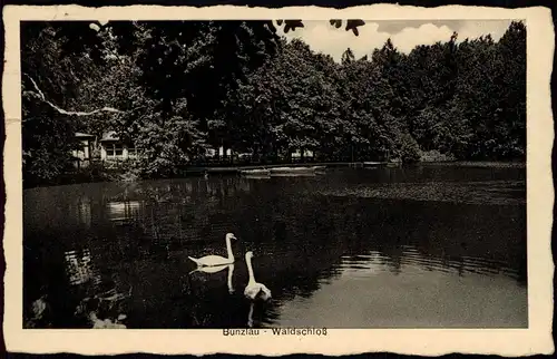 Postcard Bunzlau Bolesławiec Teich Partie am Waldschloß 1934