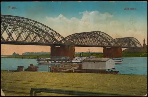Ansichtskarte Riesa Elbbrücke Elbe Brücke 1917   1. Weltkrieg Feldpost gelaufen