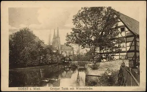 Ansichtskarte Soest Gr.Teich Wiesekirche 1916   1. WK Feldpost  Stempel HASPE