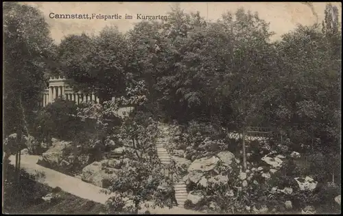 Ansichtskarte Cannstatt-Stuttgart Kuranlagen Felspartie im Kurgarten 1921