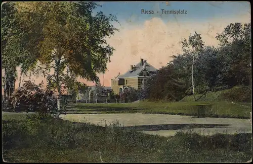 Ansichtskarte Riesa Partie am Tennisplatz 1915