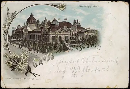 Litho AK  Großer Garten-Dresden Gruss aus... Ausstellungspalast 1899