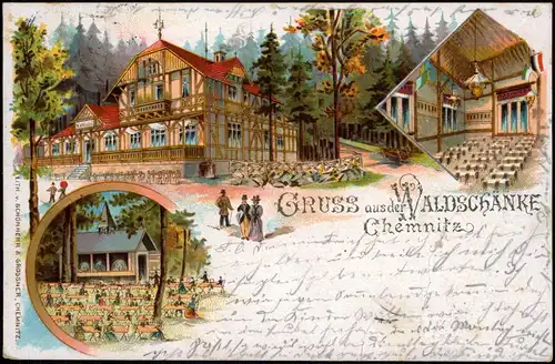 Ansichtskarte Litho AK Chemnitz Waldschänke, Mehrbild - Saal 1901