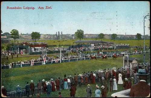 Ansichtskarte Leipzig Pferderennbahn - Am Ziel 1920