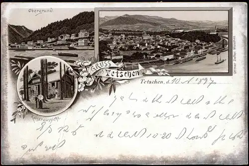 Litho AK Tetschen Bodenbach Decín Obergrund Hütte Kaiseraussicht Gruss aus 1907