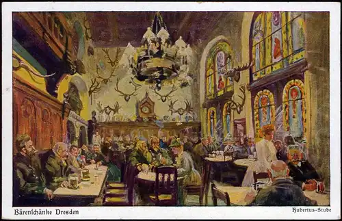 Ansichtskarte Dresden Bärenschänke Hubertus-Stube Künstler-Postkarte 1929