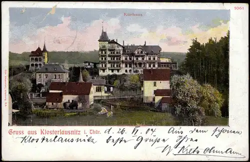 Ansichtskarte Bad Klosterlausnitz Kurhaus 1904     Oberfrohna (Ankunftsstempel)