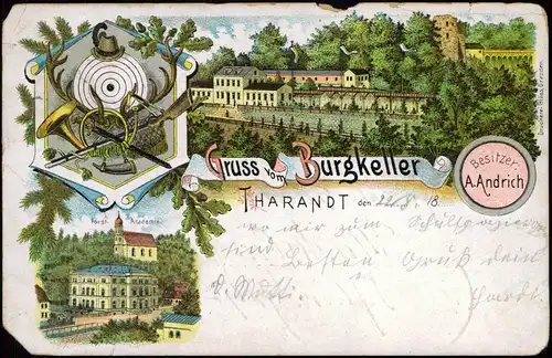 Litho AK Tharandt Gruss vom Burgkeller; Litho-AK, Forst-Academie  1905