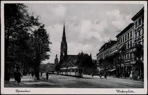 Ansichtskarte Spandau-Berlin Hafenplatz und Straßenbahn 1934