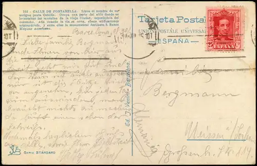 Postales Barcelona Calle de Fontanella. 1925