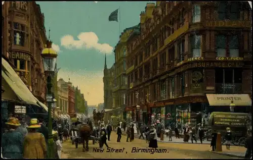 Postcard Birmingham New Street, Geschäfte Store 1912
