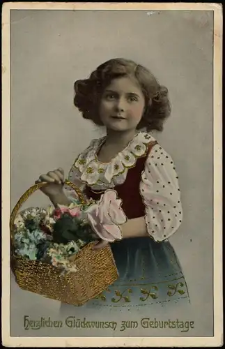 Glückwunsch Geburtstag Birthday Mädchen mit Blumen (Gold-Ornamente) 1912